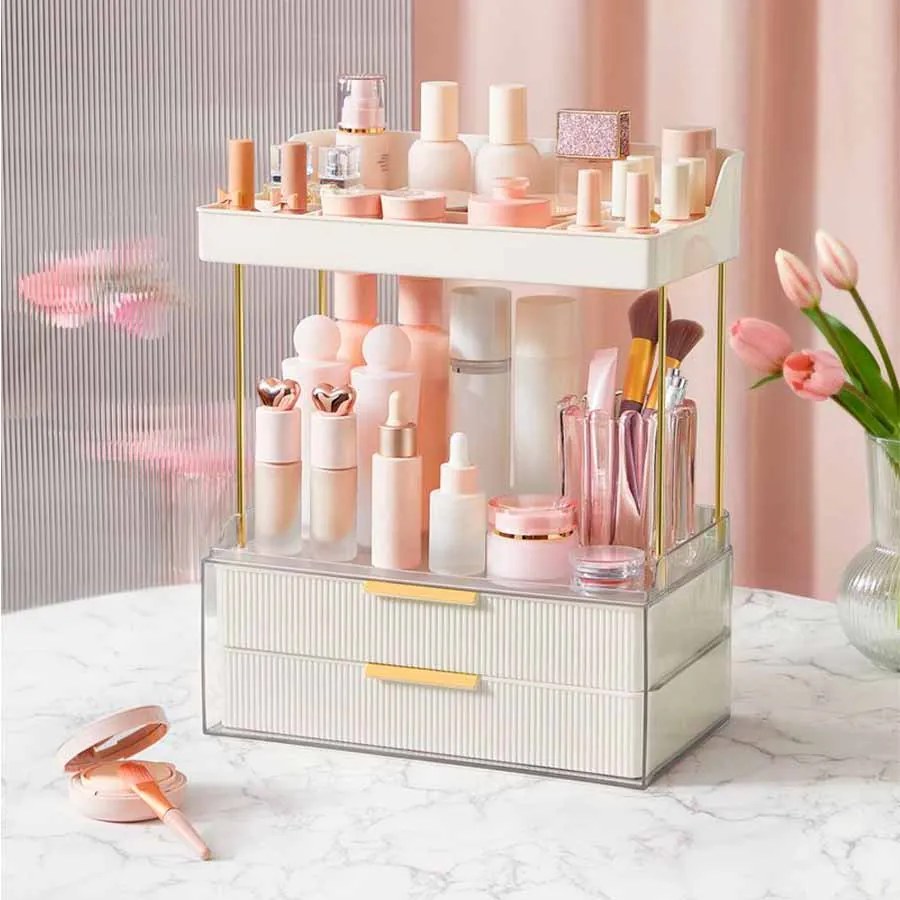 Organizador de maquilhagem 4 níveis 20 x 32 x 39,1 cm, branco