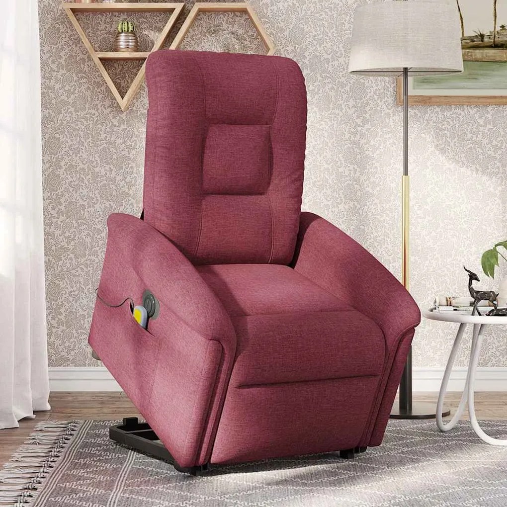 Poltrona elevatória de massagens elétrica tecido vermelho tinto