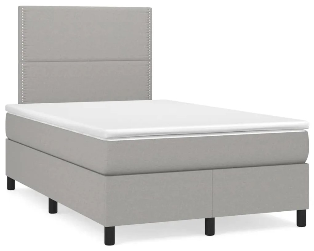 Cama box spring c/ colchão e LED 120x190 cm tecido cinza-claro