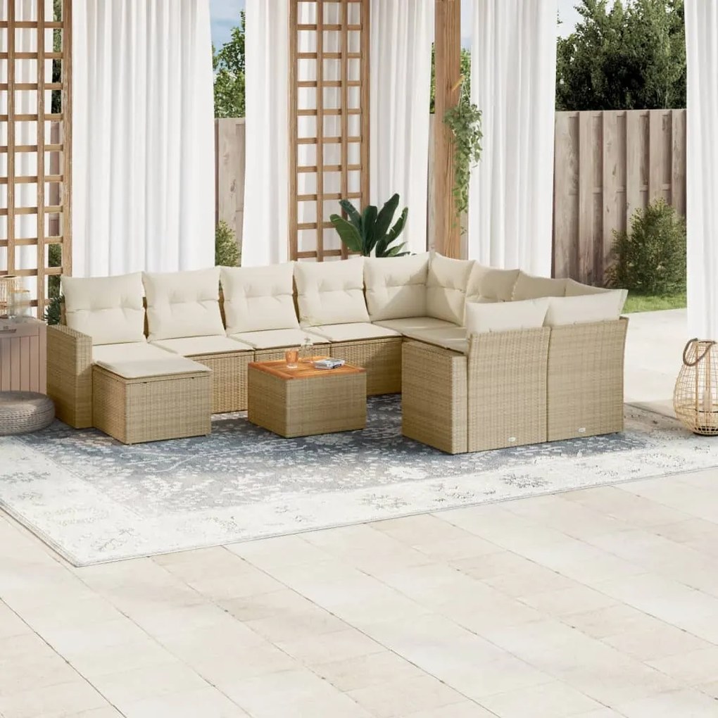 11 pcs conjunto sofás de jardim c/ almofadões vime PE bege