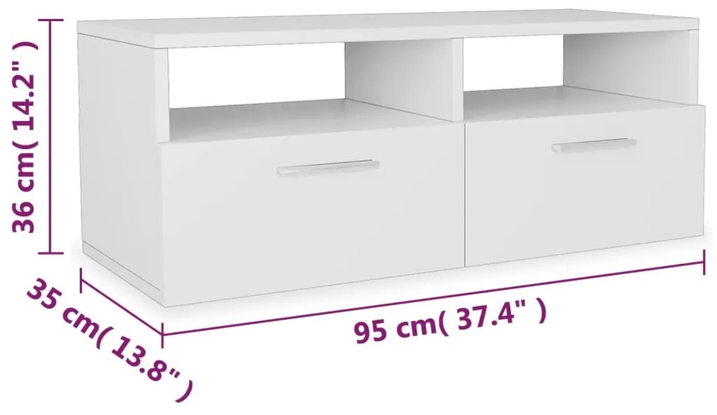 Móveis de TV 2 pcs aglomerado 95x35x36 cm branco