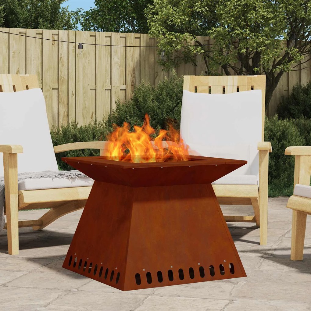 vidaXL Fire Pit Castanho 60 x 60 x 50 cm Aço resistente às intempéries