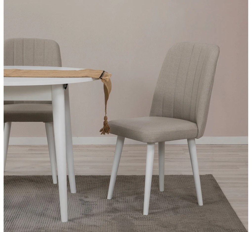 Conjunto de Mesa de Jantar Extensível e Cadeiras Vina – Branco e Creme