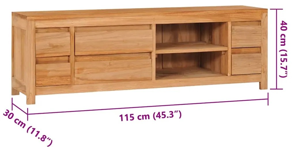 Móvel de TV 120x30x40 cm madeira de teca maciça