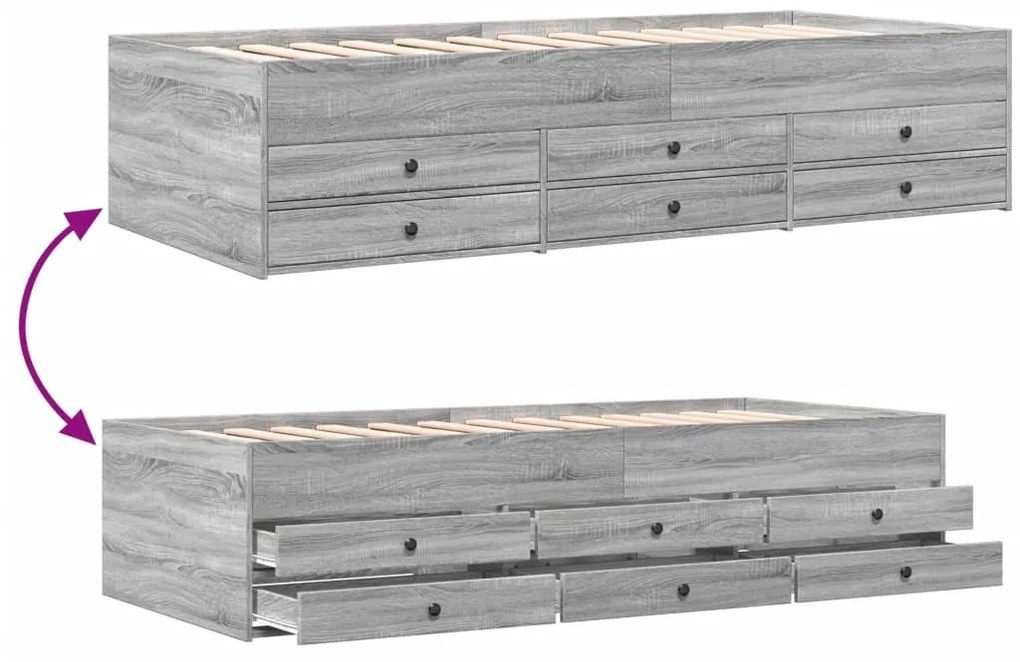 Sofá-cama com gavetas sem colchão 90x200 cm cinzento sonoma