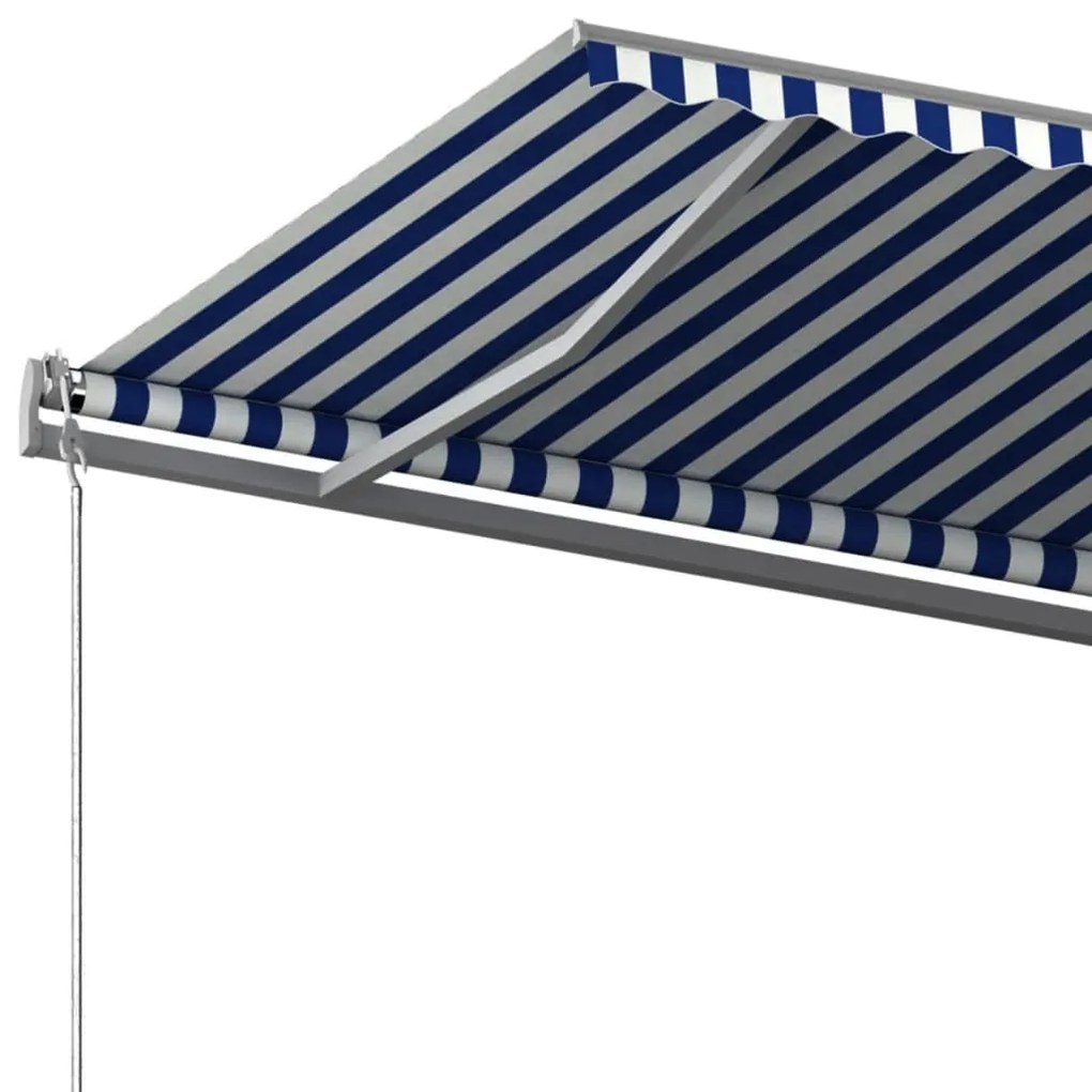 Toldo retrátil automático com postes 6x3,5 m azul e branco