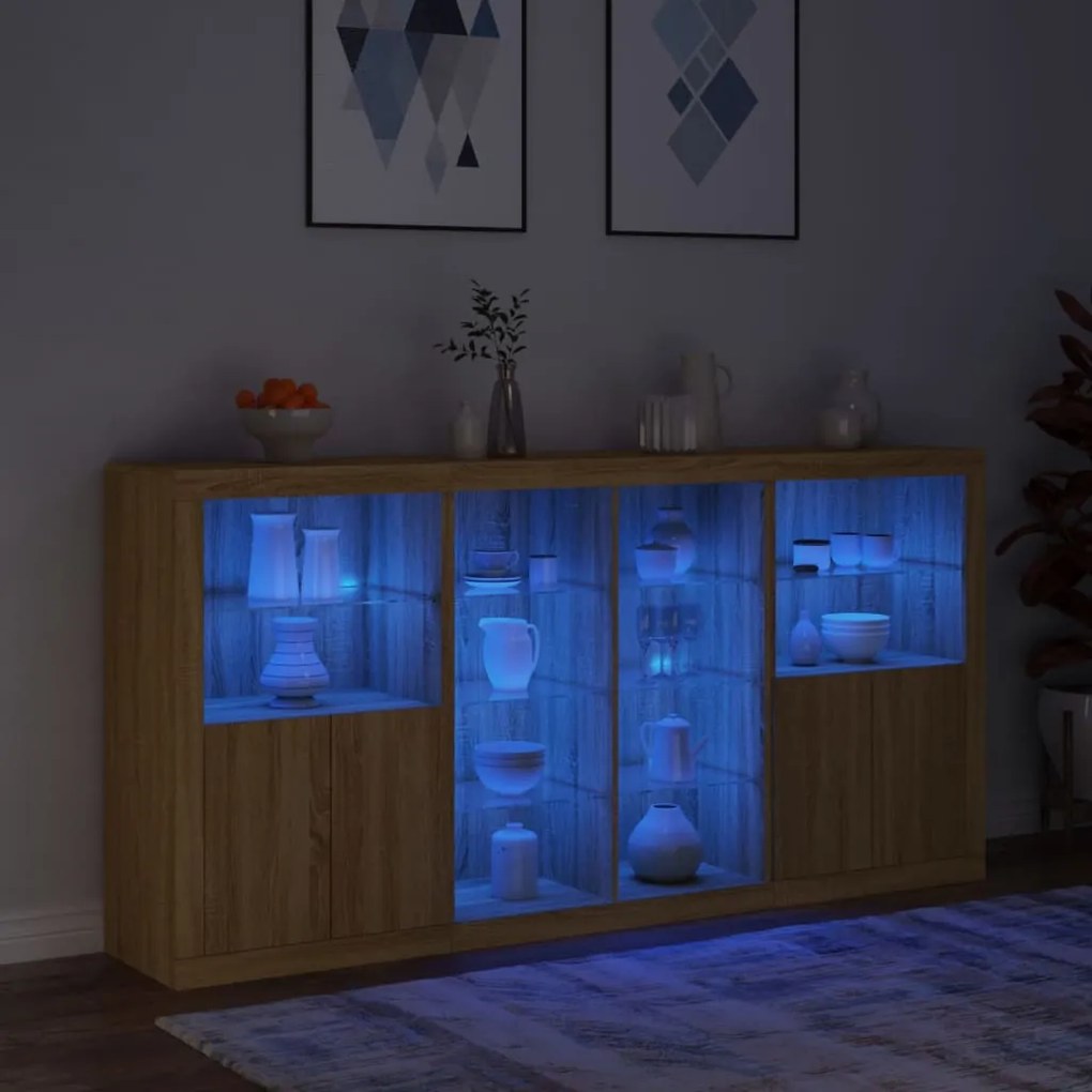Aparador com luzes LED 202x37x100 cm carvalho sonoma