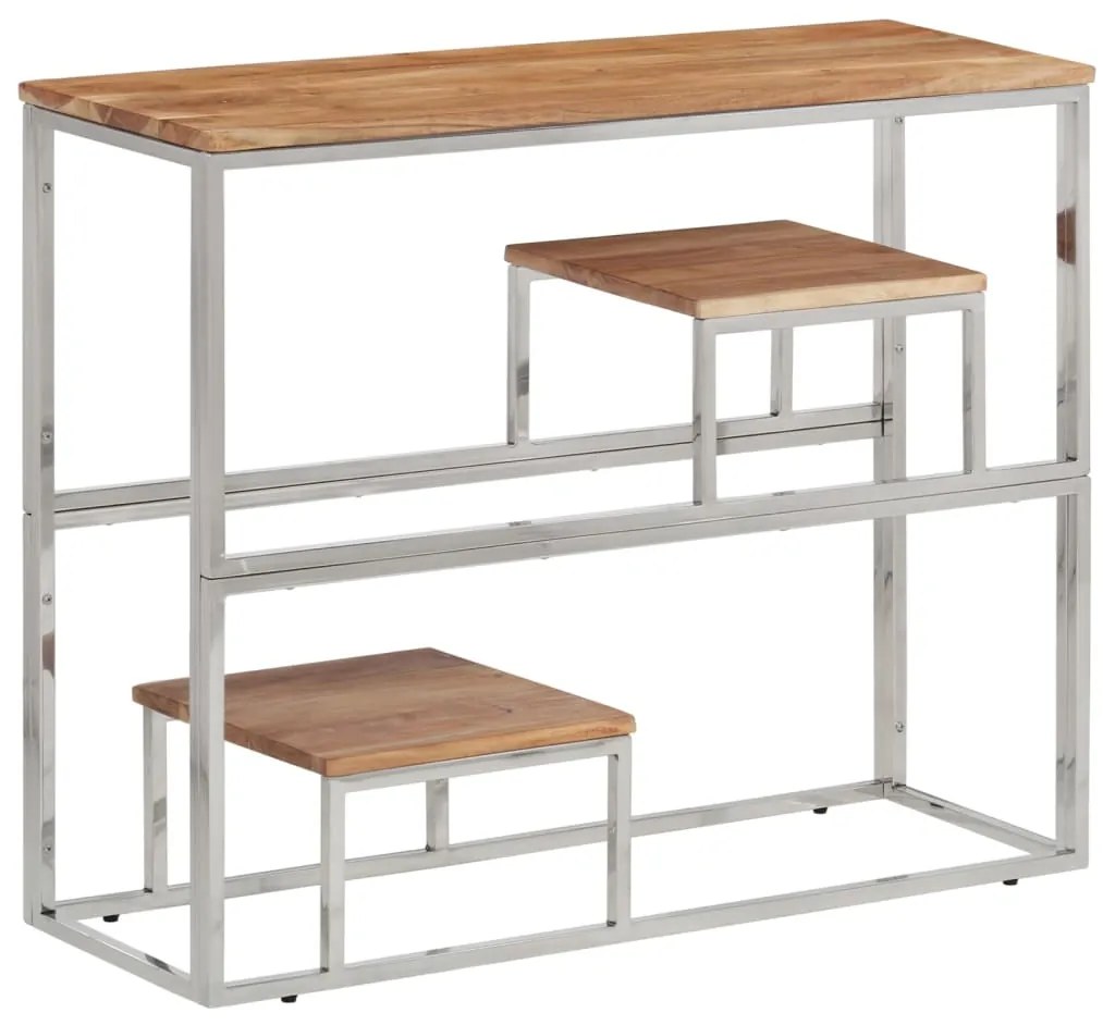 Mesa consola aço inoxidável/madeira de acácia maciça prateado