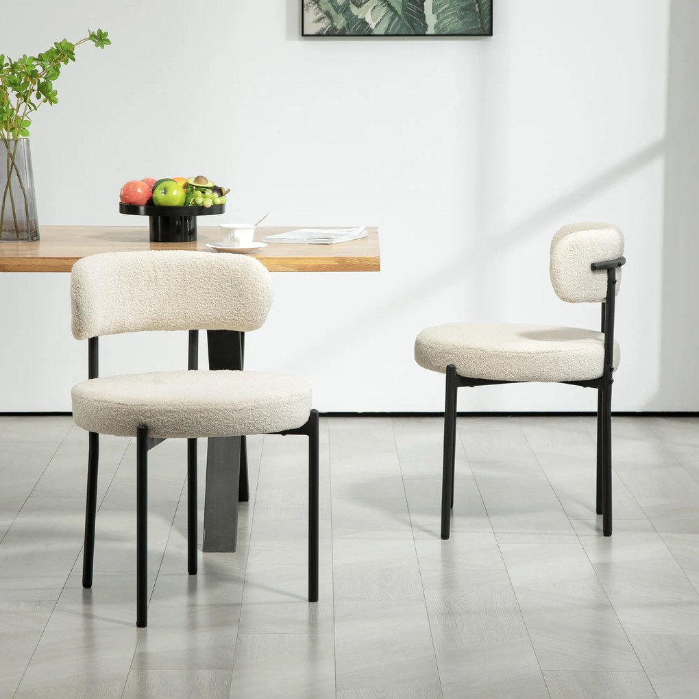 Conjunto de 2 cadeiras de sala de jantar com encosto em tecido e pés em aço, 51 x 51 x 76 cm, bege e preto