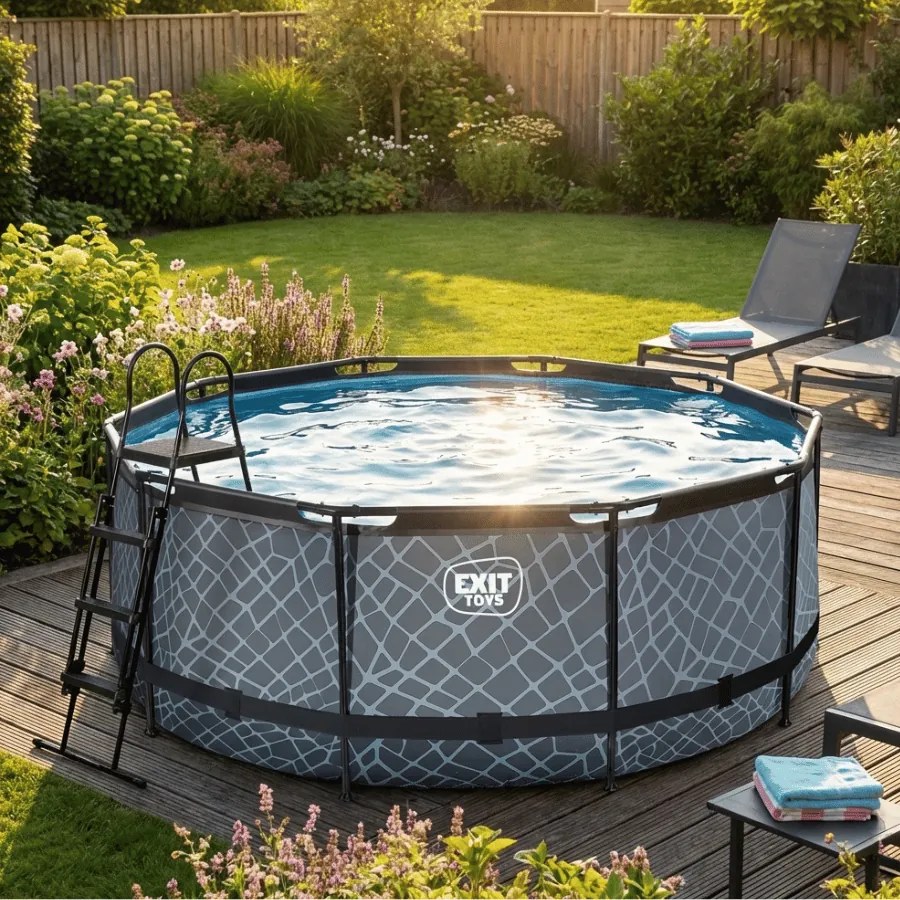 Piscina redonda Stone ø360x122cm com bomba de filtro de areia - cinzenta