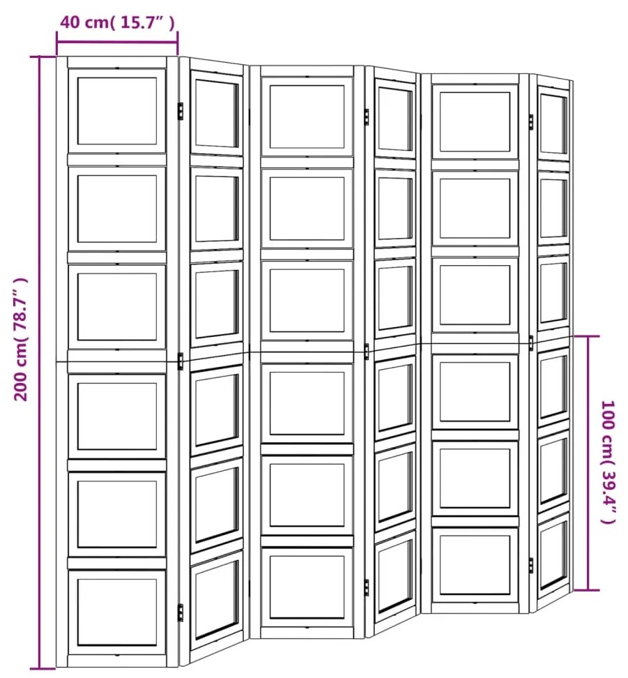 Biombo com 6 painéis madeira de paulownia maciça branco