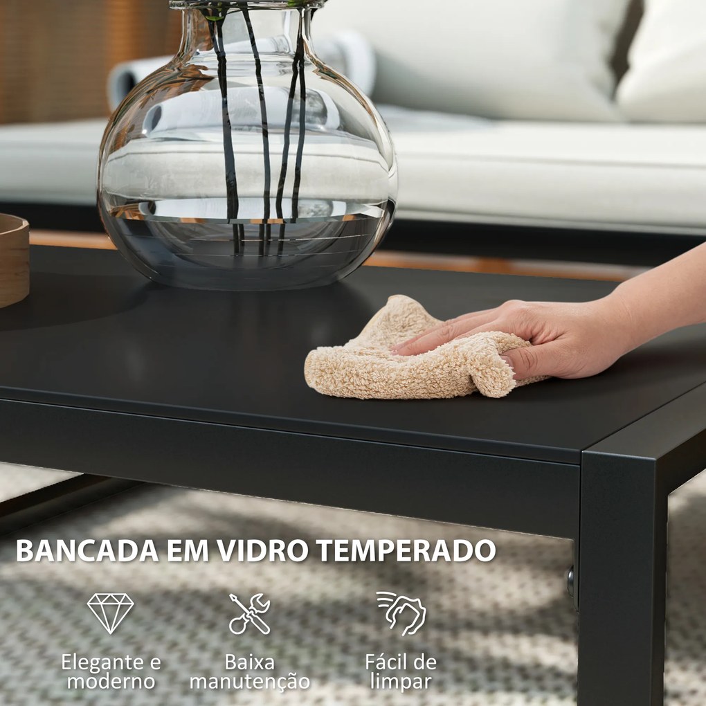Conjunto de Jardim 4 Peças de Vime Sintético com 2 Cadeiras 1 Sofá de 2 Lugares e Mesa de Centro Madeira e Creme