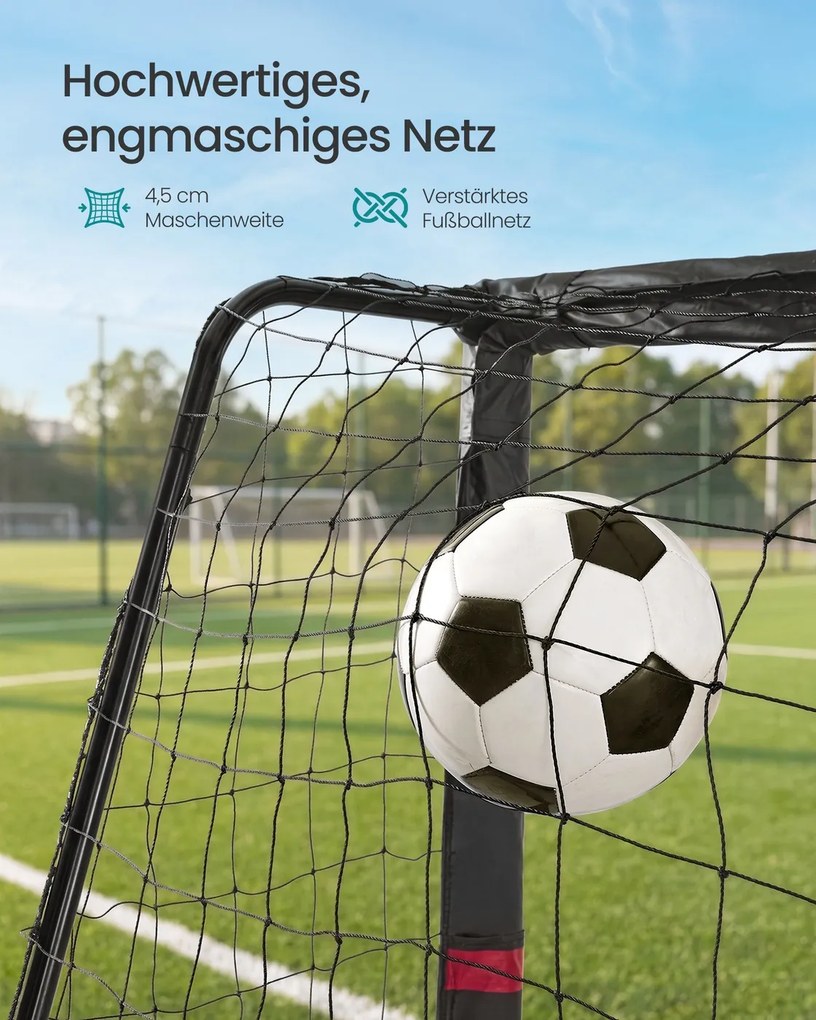 Baliza de futebol em tubo de aço com rede em PE para exterior, 85 × 240 × 160 cm, preta
