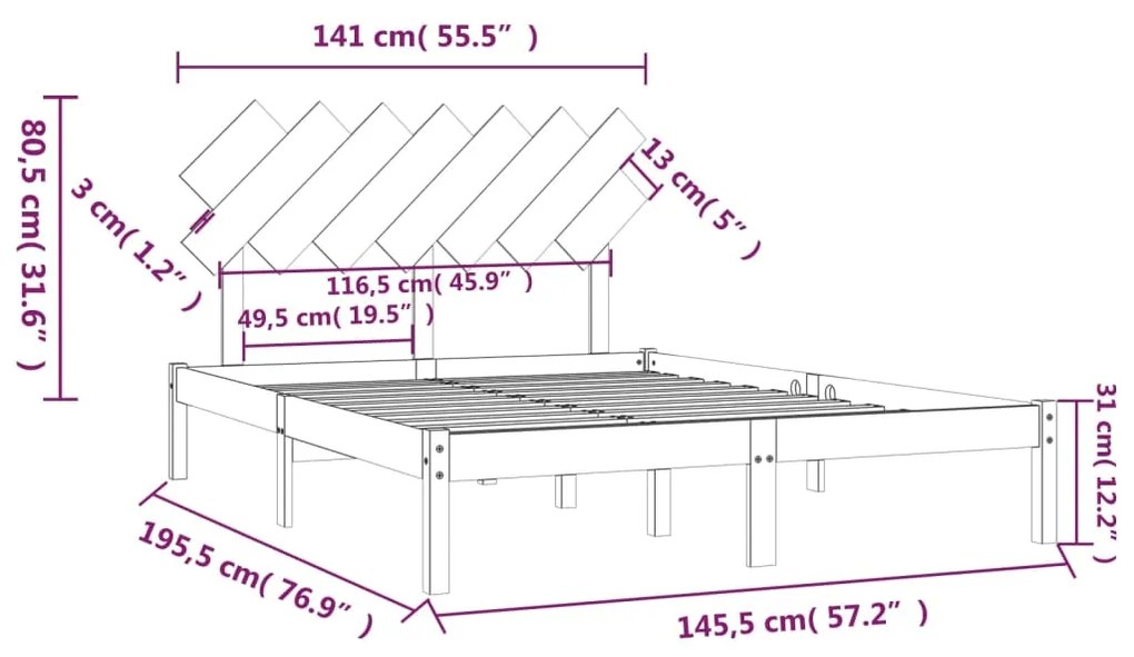 Estrutura de cama 140x190 cm madeira maciça preto