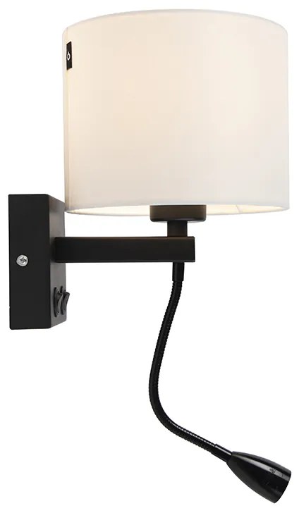 LED Candeeiro de parede moderno preto com aba-jour branco - Brescia Moderno