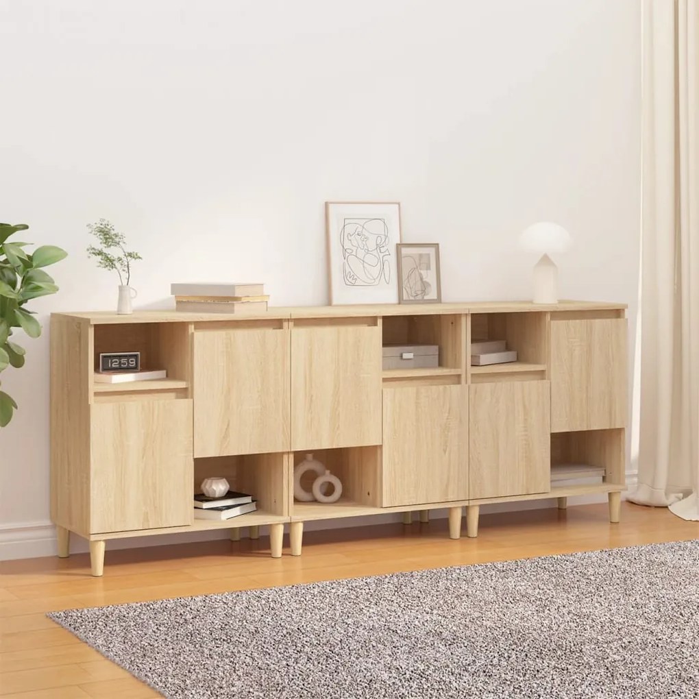 vidaXL Aparadores 3 pcs 60x35x70 cm derivados madeira carvalho sonoma