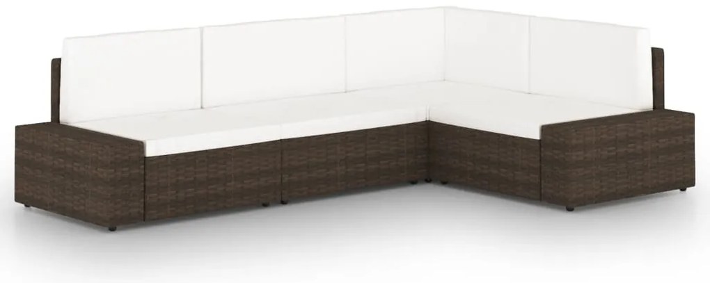 4 pcs conjunto lounge p/ jardim c/ almofadões vime PE castanho