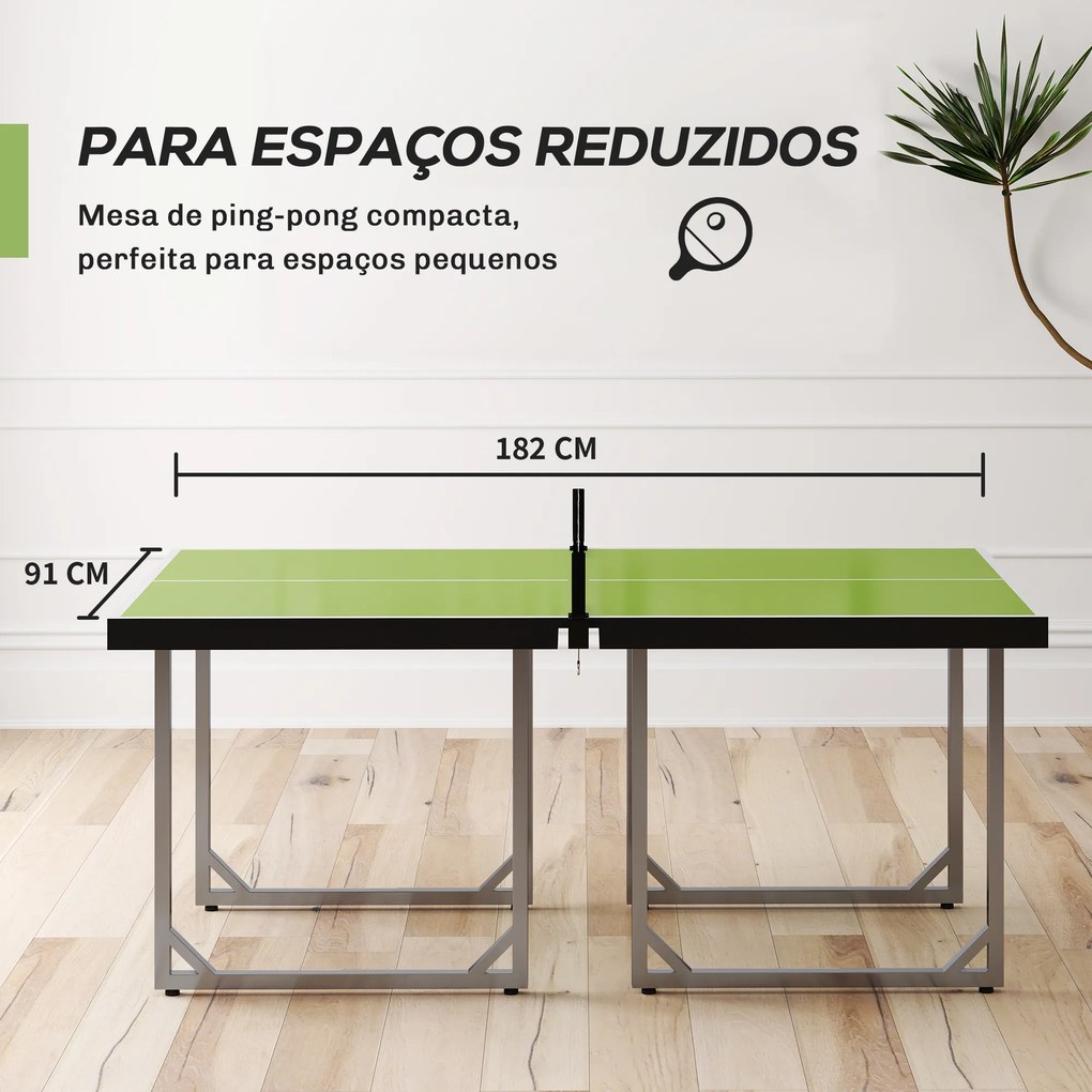 Mesa de Ping Pong Pequena Dobrável 182x91x76 cm com Rede e Estrutura de Aço Verde