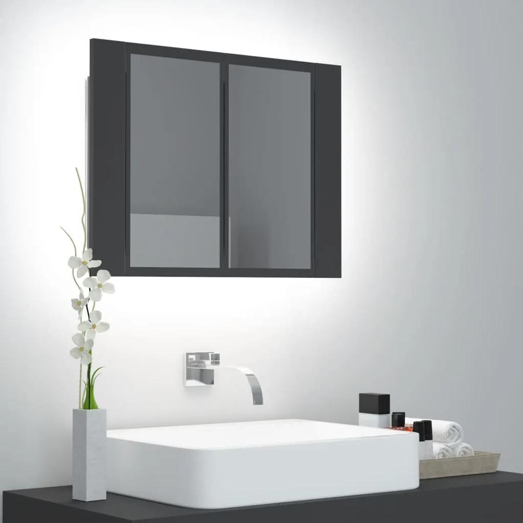 804958 vidaXL Armário espelhado casa banho LED 60x12x45 cm acrílico cinzento