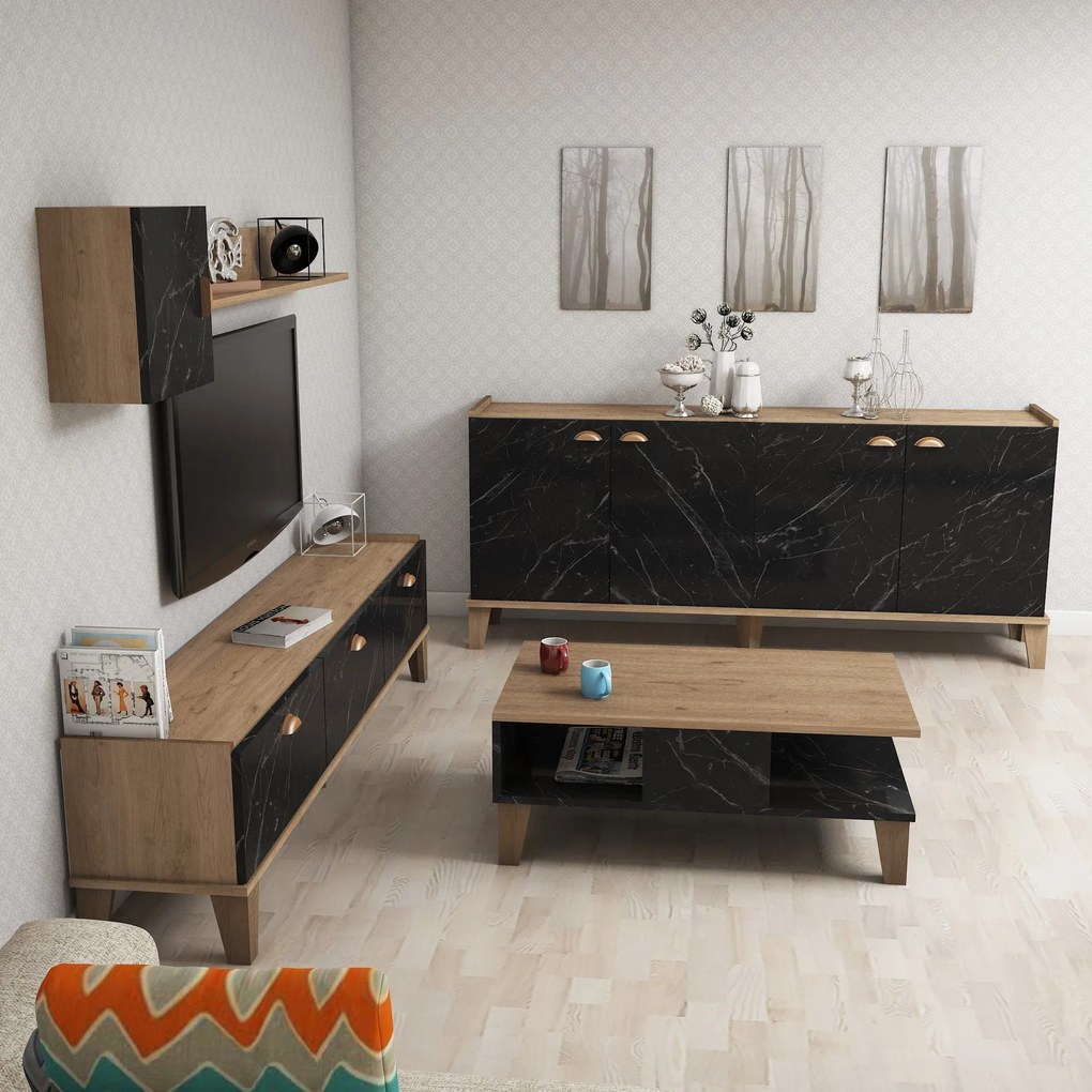 Conjunto de Mobiliário de Sala de Estar Sumer – Carvalho – TV Stand: 1