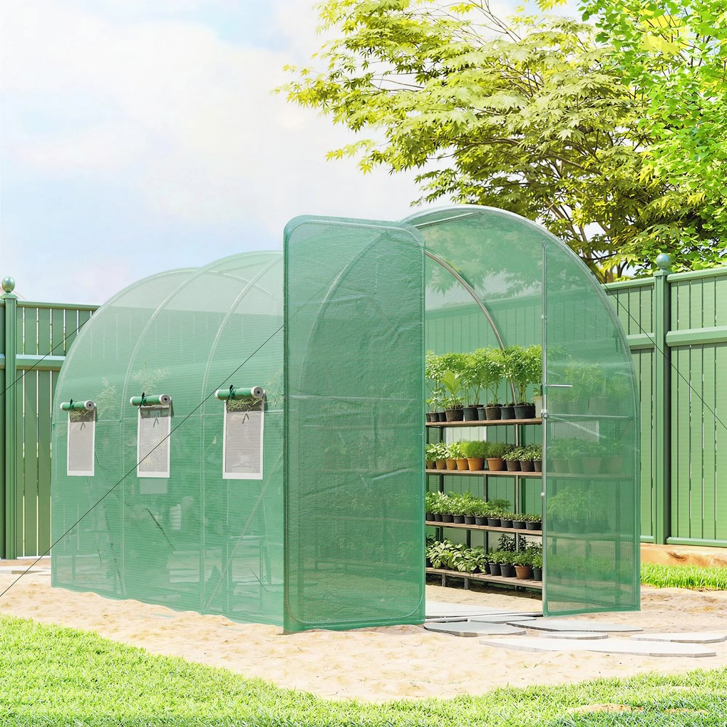 Estufa tipo túnel para jardim de 6 m², estufa tipo túnel para jardim com 200 x 300 x 200 cm, porta e 6 janelas, lona de PE de 140 g/m² verde
