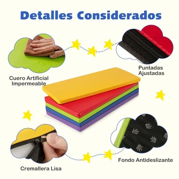 Conjunto 5 Colchões para Descanso Infantil de Espuma para Crianças para Dormir Arco-íris com Capas Multicoloridas