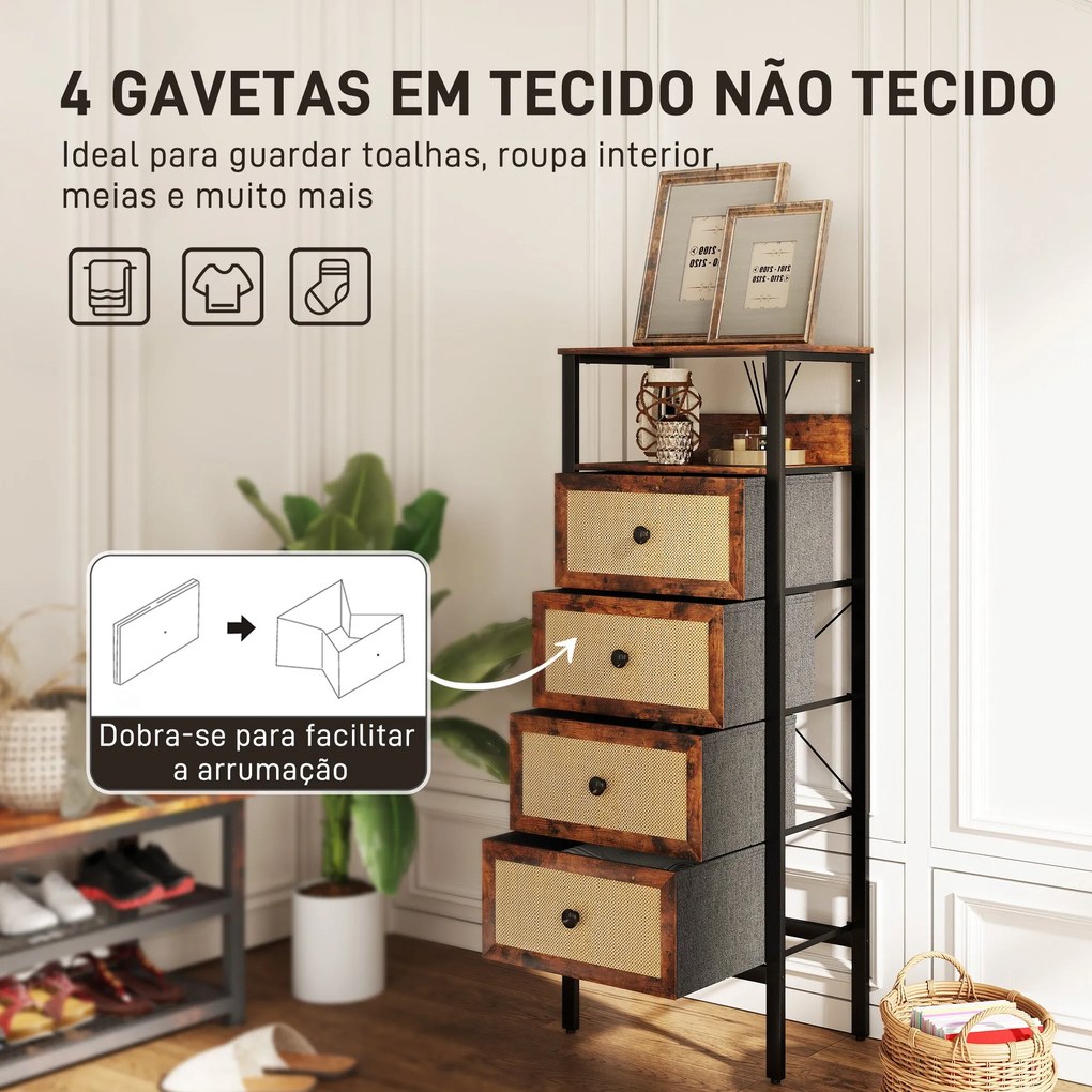 Cómoda "Einar" em Tecido com 4 Gavetas e Prateleira – 50x30x126 cm – E