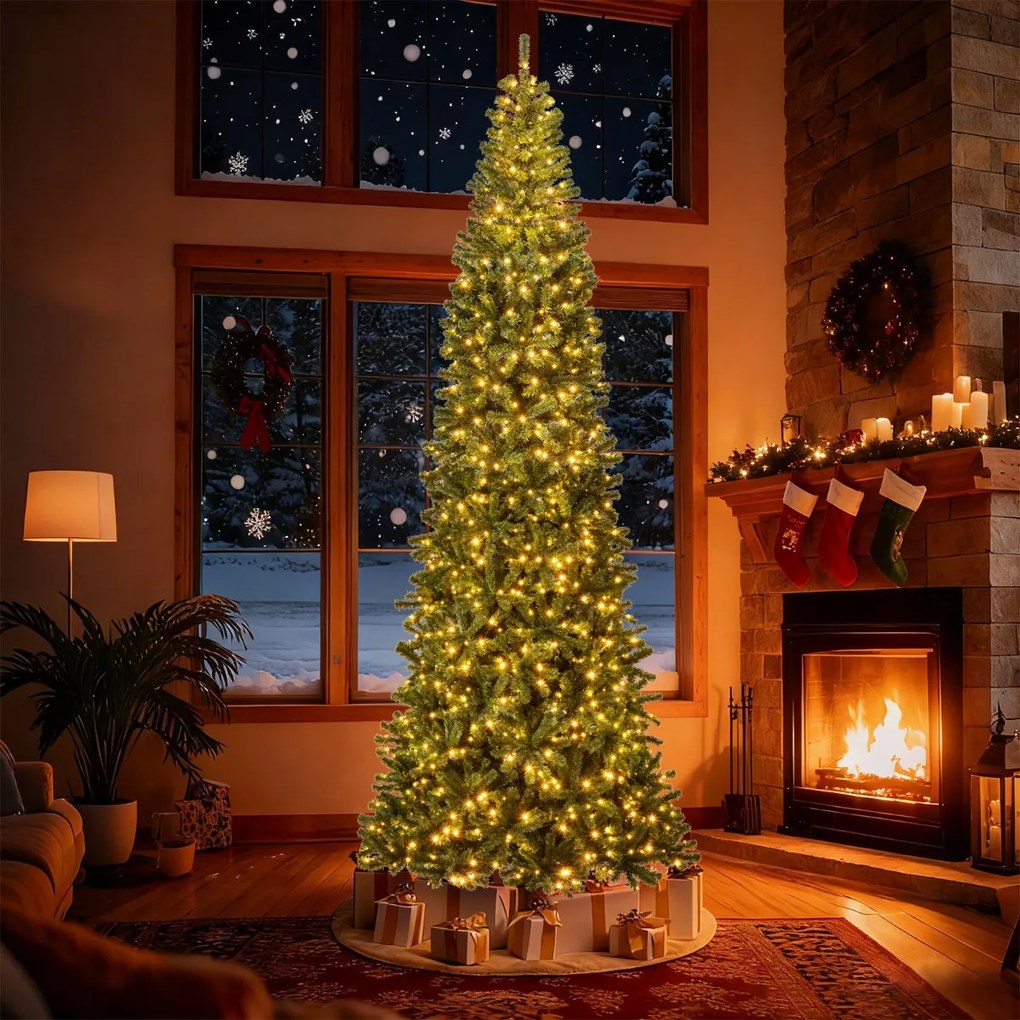 Árvore de Natal Artificial 360 x 130 cm Dobrável Pré-iluminada Interior Verde
