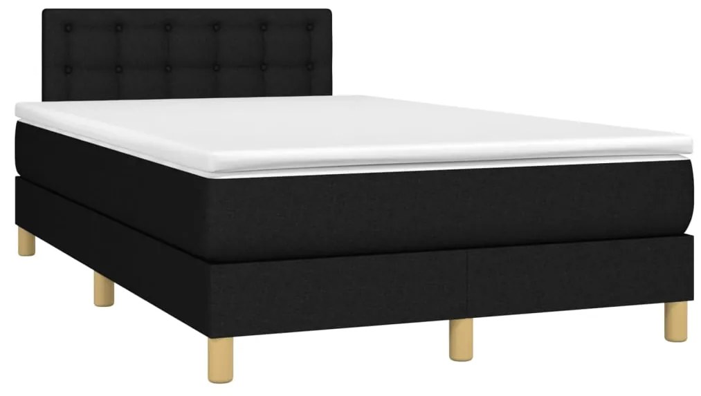 Cama box spring c/ colchão e LED 120x200 cm tecido preto