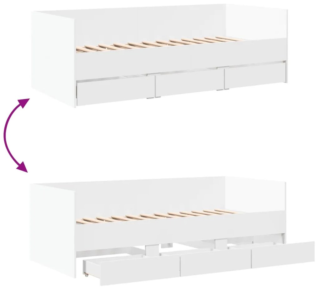 Sofá-cama com gavetas sem colchão 90x200 cm branco