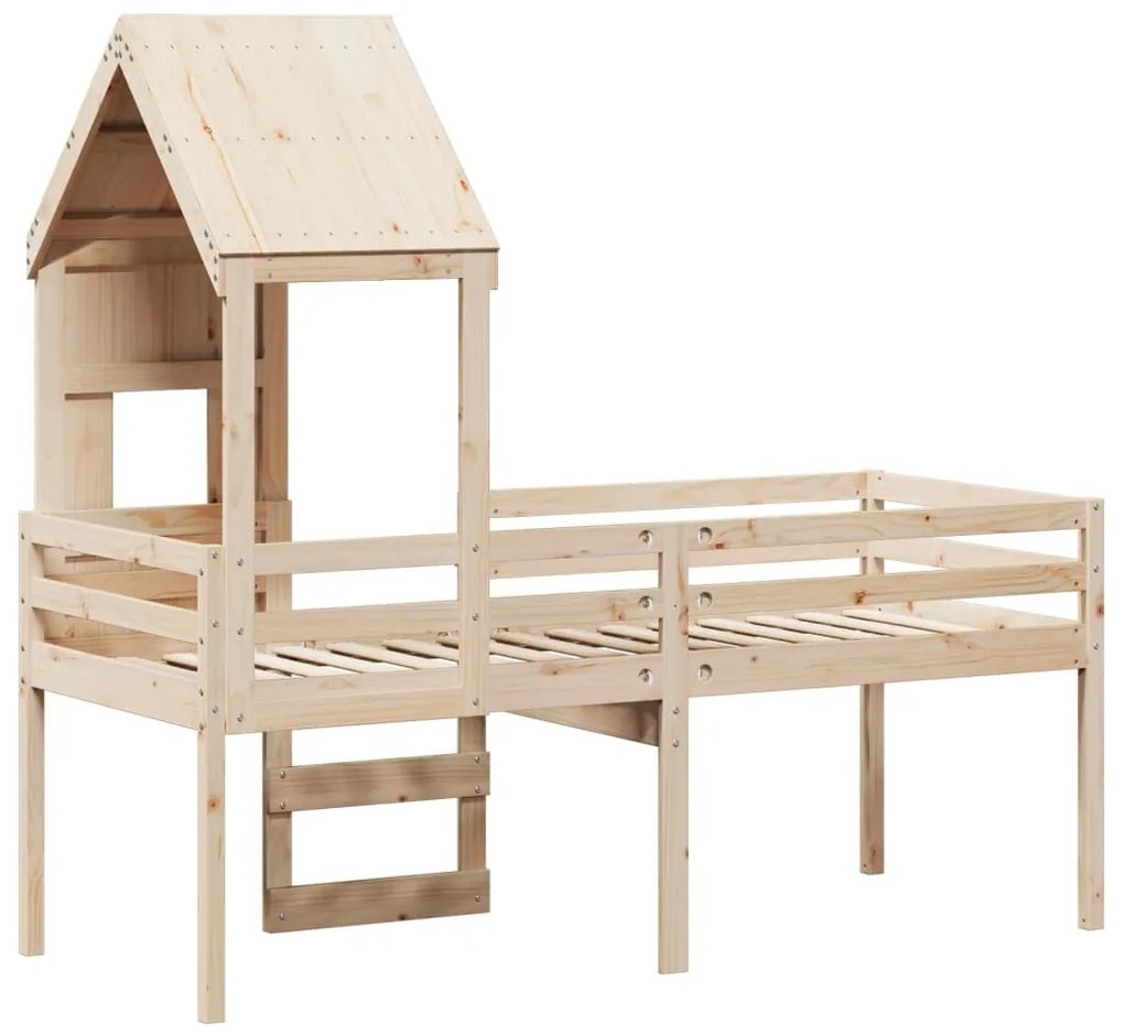 Cama alta com telhado 80x200 cm pinho maciço