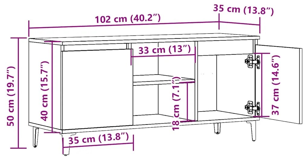 Móvel de TV 102x35x50 cm derivados de madeira madeira velha