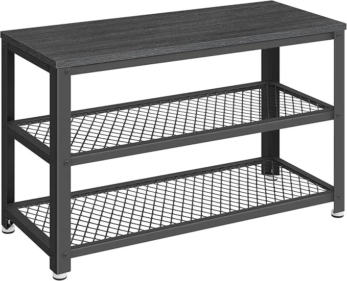 Banco de sapatos VASAGLE, sapateira com 2 prateleiras de malha, sapateira, 30 x 73 x 45 cm, para entrada, corredor, sala de estar, estrutura de metal, ébano preto LBS073B06
