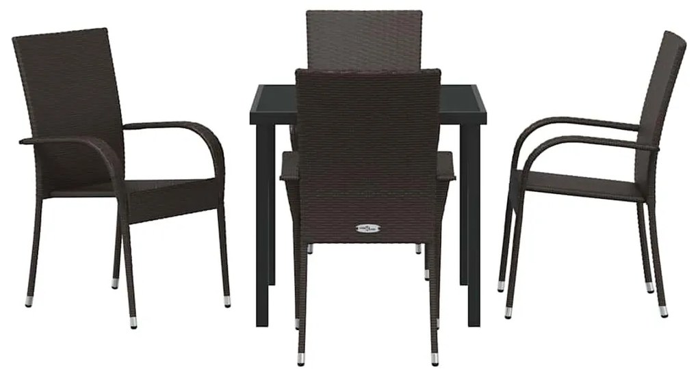 Conjunto de Jantar para Jardim 5 pcs Castanho Rattan de PE