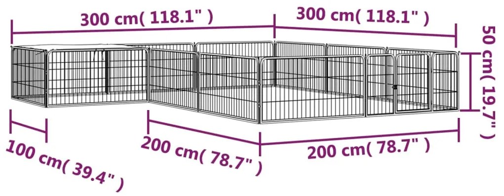 Parque p/ cães c/ 12 painéis 100x50 cm aço revestido a pó preto