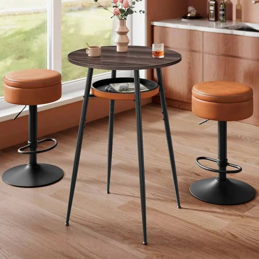 Mesa de bar 70 x 70 x 91 cm da coleção EKHO com espaço de arrumação castanho cinza-castanho caramelo