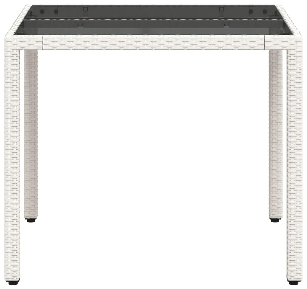 Mesa de jardim com tampo de vidro 90x90x75 cm vime PE branco