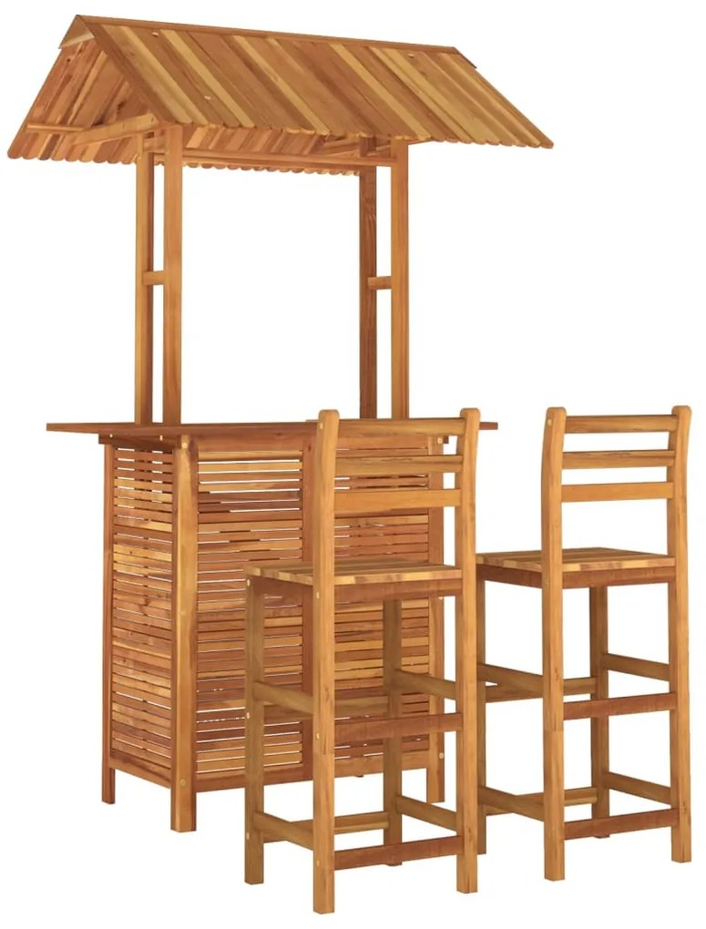 3 pcs conjunto de bar para jardim madeira de acácia maciça