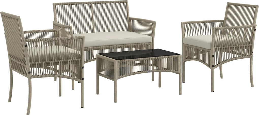 Conjunto de Móveis de Jardim em Vime – 4 Peças – Sofá 2 Lugares, 2 Pol