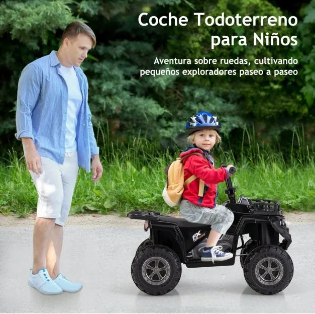 Moto 4 eletrica para crianças 6V de 4 rodas com botão de arranque Pneus Faróis LED Preto