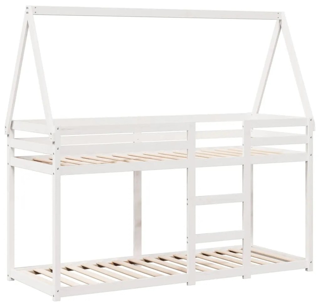 Beliche com telhado 90x190 cm madeira de pinho maciça branco