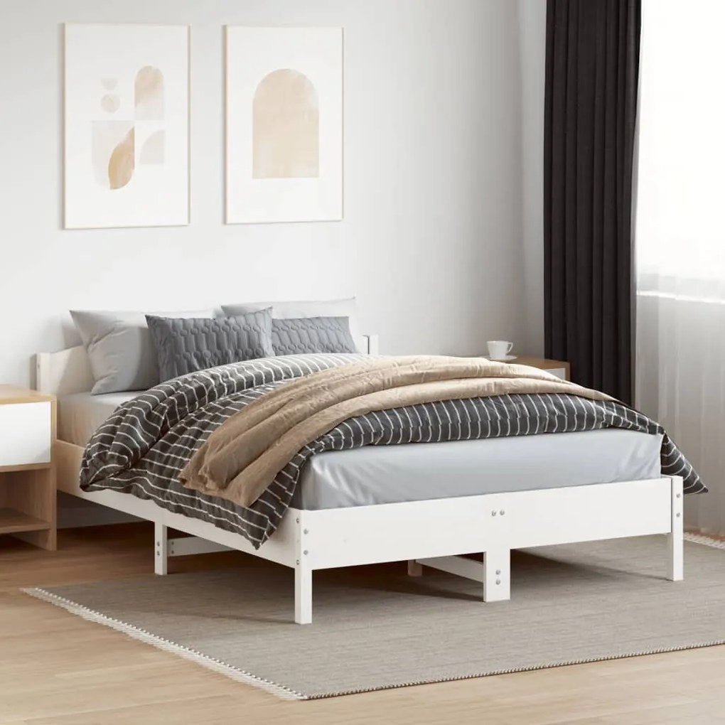 Estrutura de cama com cabeceira 120x200 cm pinho maciço branco