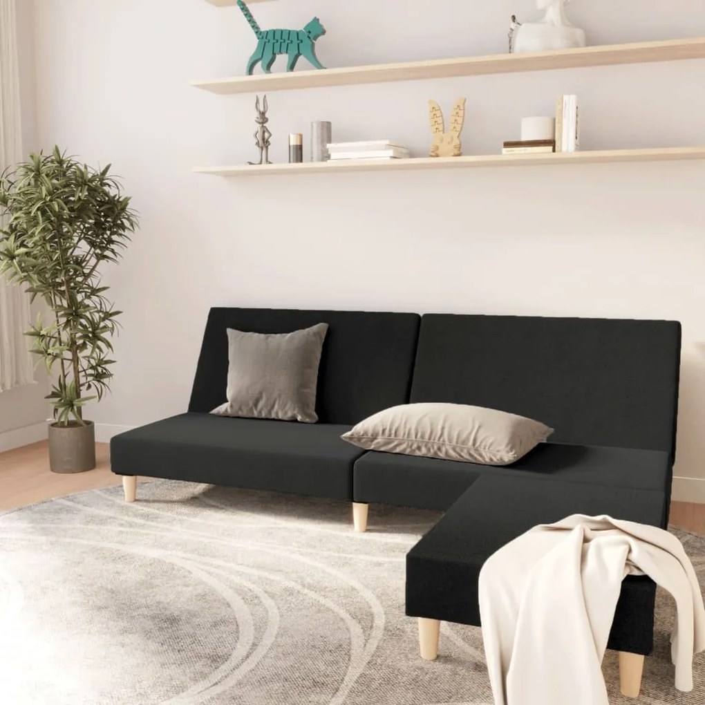 3080467 vidaXL Sofá-cama de 2 lugares com apoio de pés tecido preto