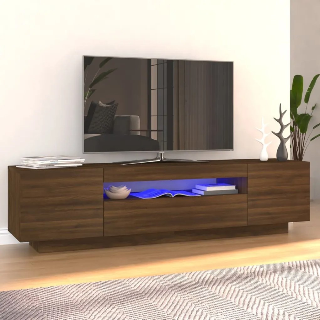 815728 vidaXL Móvel de TV com luzes LED 160x35x40 cm Carvalho Marrom