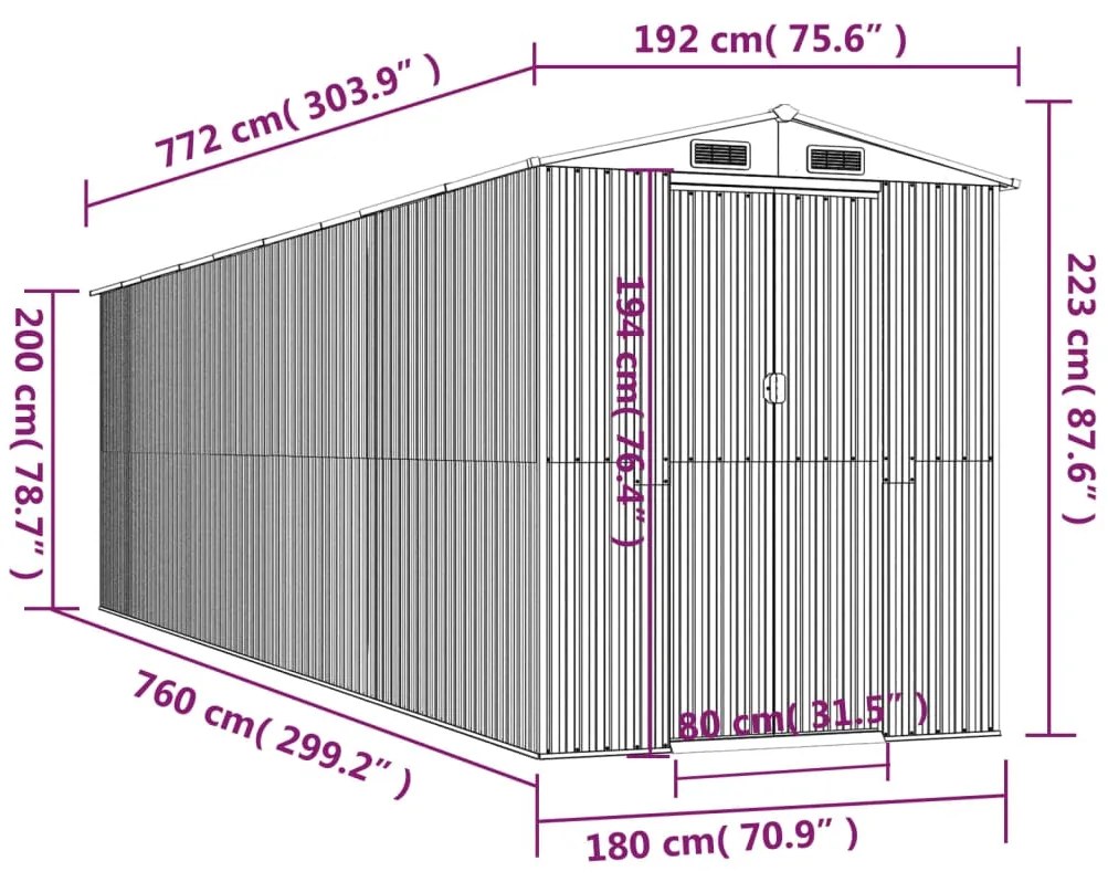 Abrigo de jardim 192x772x223 cm aço galvanizado verde