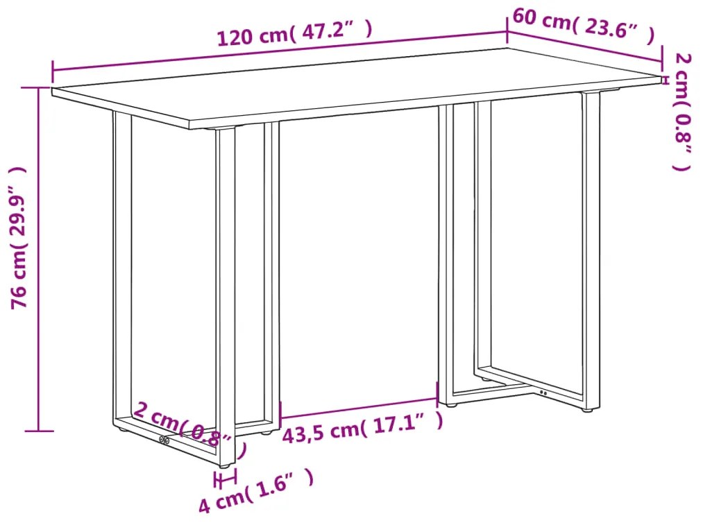 Mesa de jantar 120 cm madeira de mangueira áspera