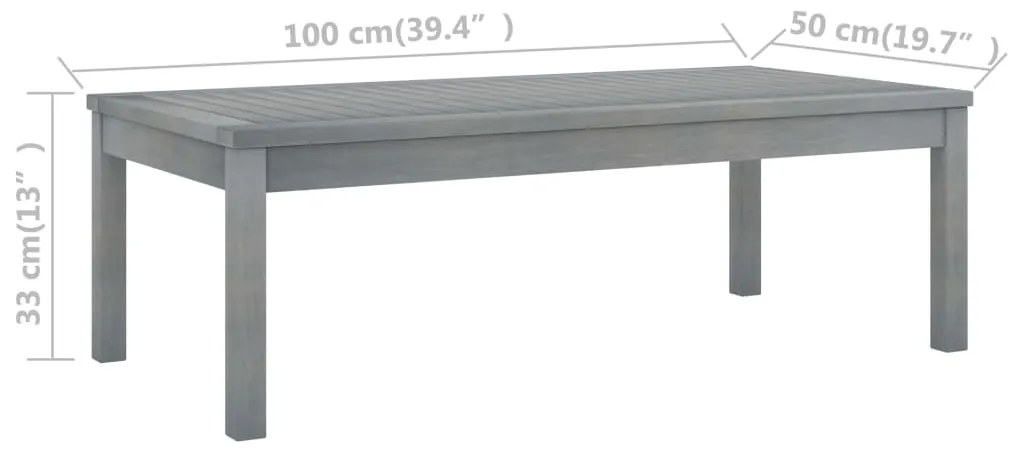 Mesa de centro 100x50x33 cm madeira de acácia maciça cinzento