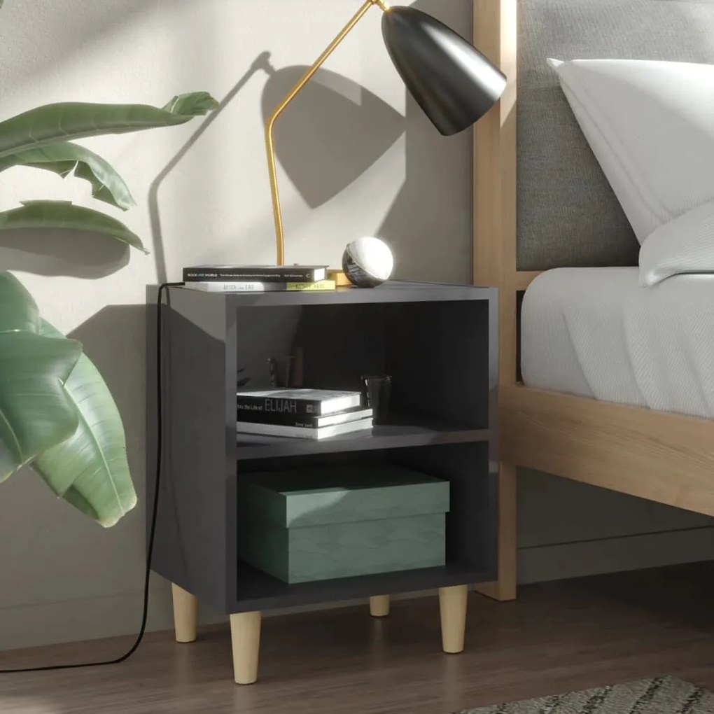 vidaXL Mesa cabeceira c/ pernas madeira 40x30x50 cm cinzento brilhante