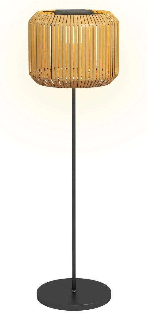 Outsunny Luminária de Pé de Vime para Área Externa Lâmpada Solar de Jardim Sensor Automático LED Metal Ø34x130 cm Preto Amarelo | Aosom Portugal