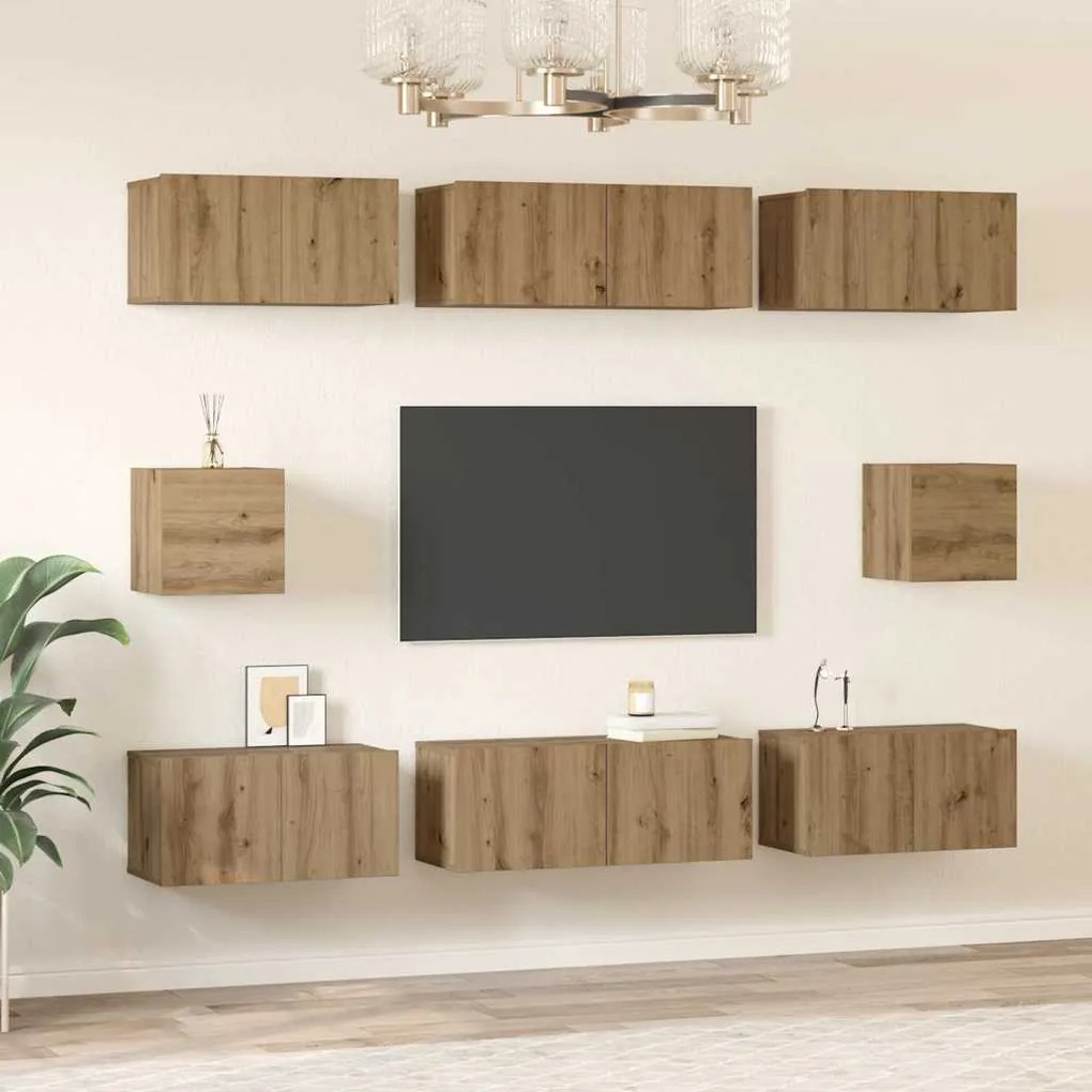 Conjunto de Estantes para TV 8 pcs carvalho artisiano